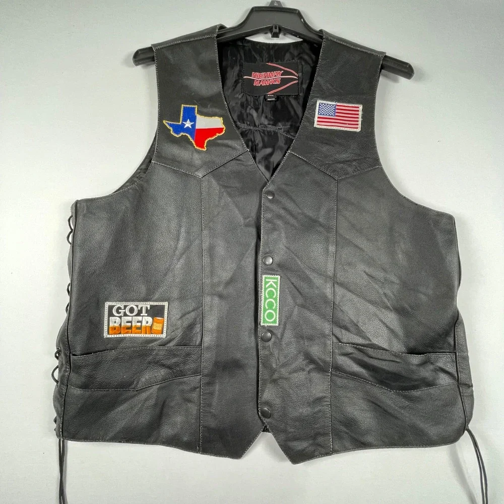 Highway Hawks Leather Biker Vest Patches American Flag Eagle 2XL - Picture 2 of 10